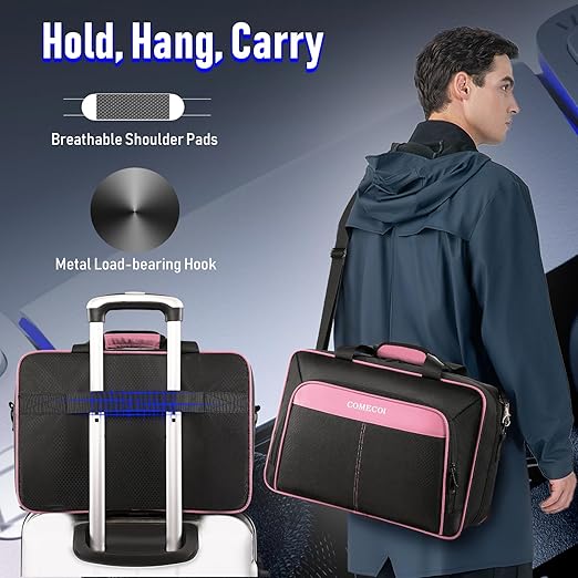 COMECOI Carrying Case for PS5, Travel Case for PS 5 Protective, Large Capacity Storage Bag Compatible with Playstation 5 Disk/ Digital Edition Console, Controllers, Game Cards, Accessories, Pink