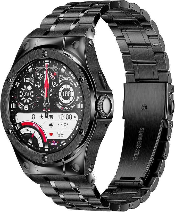 SUPLINK Stainless Steel Case and Bands Compatible with Google Pixel Watch 3 45mm Band for Men, Rugged Metal Protective Case Adjustable Replacement Strap for Pixel Watch 3 45mm (2024) - Black
