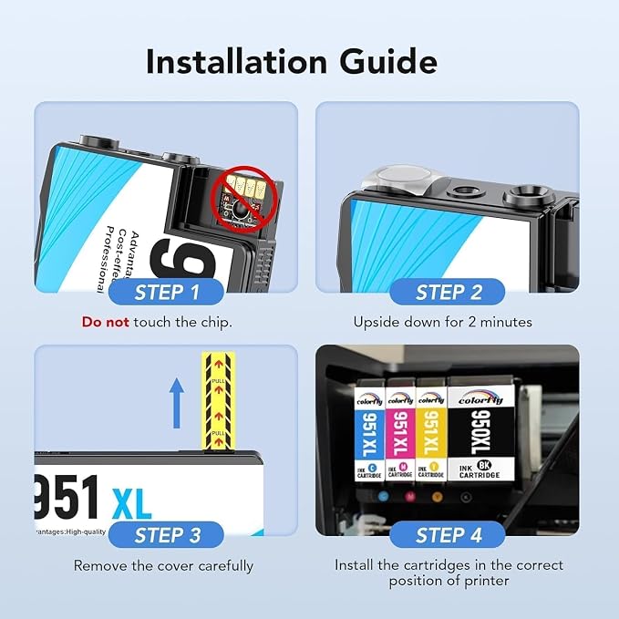 colorfly 950xl and 951xl Ink Cartridges Combo Pack Compatible for hp 950 951 Ink Cartridges Combo Pack Replacement with OfficeJet Pro 8600 8610 8620 8100 8630 8660 8640 8615(4 Pack)