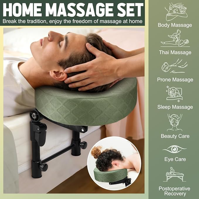 Massage Headrest for Bed with Scalp Massager Storage Bag, Adjustable Home Bed Massage Head Holder for Sleeping Mattress, Massage Face Cradle Face Down Pillow