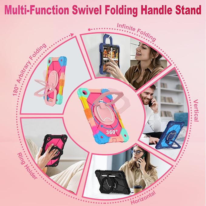 WESOROL Case for Galaxy Tab A11 Plus/A9 Plus 11 Inch,Shockproof Cover for Samsung Tablet A11+/A9+ Case with Screen Protector 360 Rotating Stand Pencil Holder Shoulder Strap,Colorful Pink