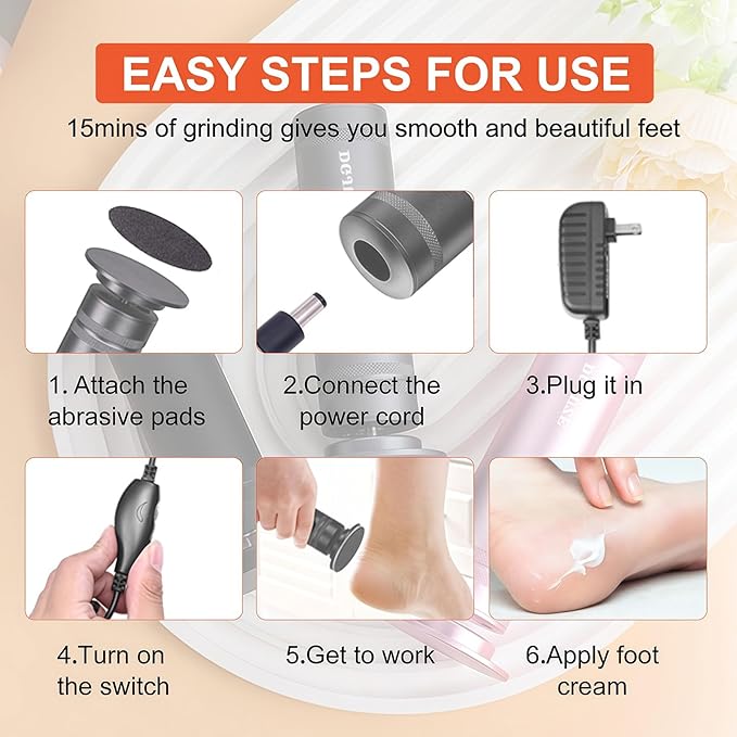 PowerPro Electric Foot Callus Remover Grey with 60pcs Replacement Sandpaper Discs 180Grit Smooth for feet Care kit