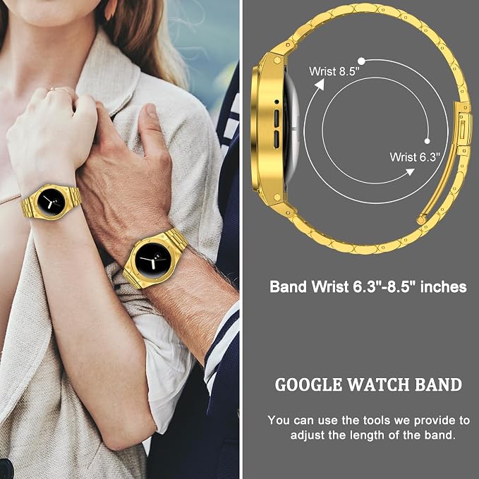 SUPLINK Stainless Steel Case & Band Compatible with Google Pixel 2 Watch Band, Metal Strap with Pixel 2 Watch Case Men Woman, Gold