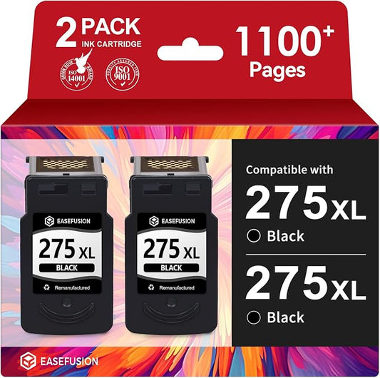 EaseFusion PG-275XL Black Ink Cartridge Replacement for Canon 275 Black Ink PG-275 PG275 PG275XL, Compatible with PIXMA TR4720 TS3522 TR4700 TS3500 TS4722 TS3722 Printer (2-Pack, High Yield)