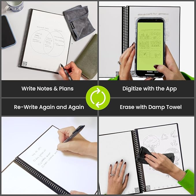 Rocketbook Core Reusable Spiral Notebook, Letter Size 8.5x11, Camo - Dotted Pages, App-Connected, Erasable, Durable Cover, Ideal for School, Work, and Creative Projects
