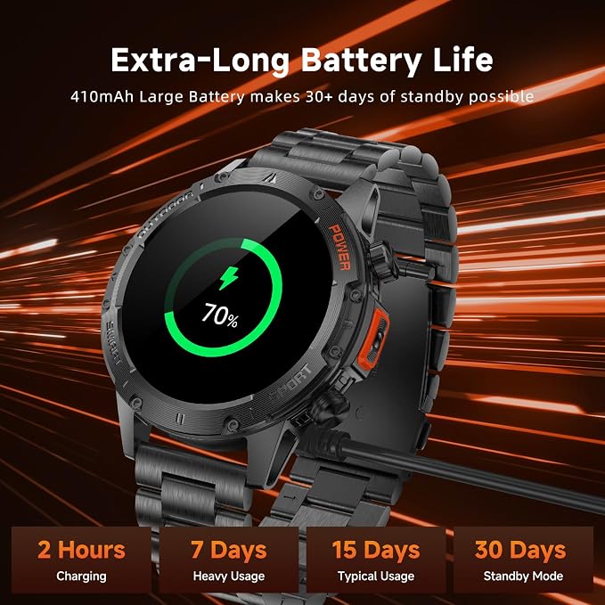 Smart Watches for Men,Military Rugged Men Smartwatch, Stainless Steel Body, IP68 Waterproof, 30-Day Long Standby, Answer/Make Call, 1.43" HD Screen, Compatible for Android iOS(2 Bands)