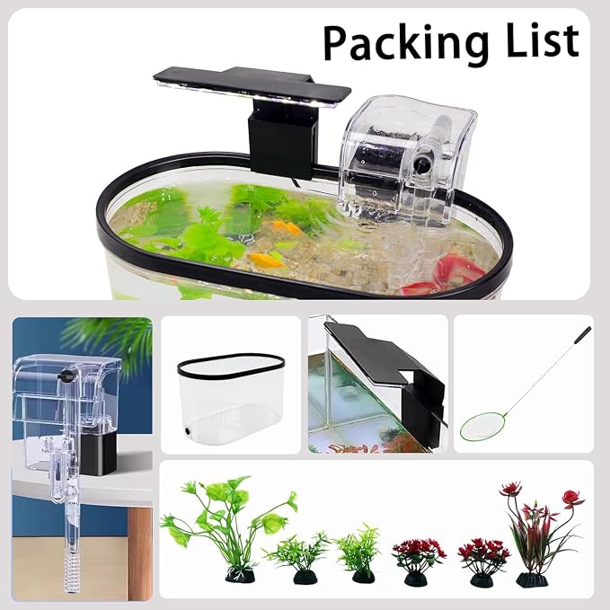 Aquarium Starter Kit Complete Small Fish Tank with LED Light & Quiet Filter, 1.7 Gallon Fishtanks for Betta, Mini Desktop Acrylic Tank, Ideal for Shrimp Guppy Jellyfish Goldfish, Office, Home, or Gift