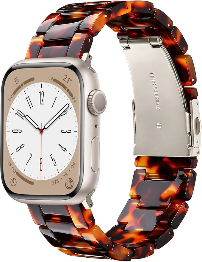 V-MORO Resin Bands Compatible with Apple Watch Series 11/10/9/8/7 Band Lightweight Tortoise Fashion Bracelet Strap Replacement for iwatch Series SE/6/5/4/3/2/1 Women Men 42mm/41mm/40mm/38mm