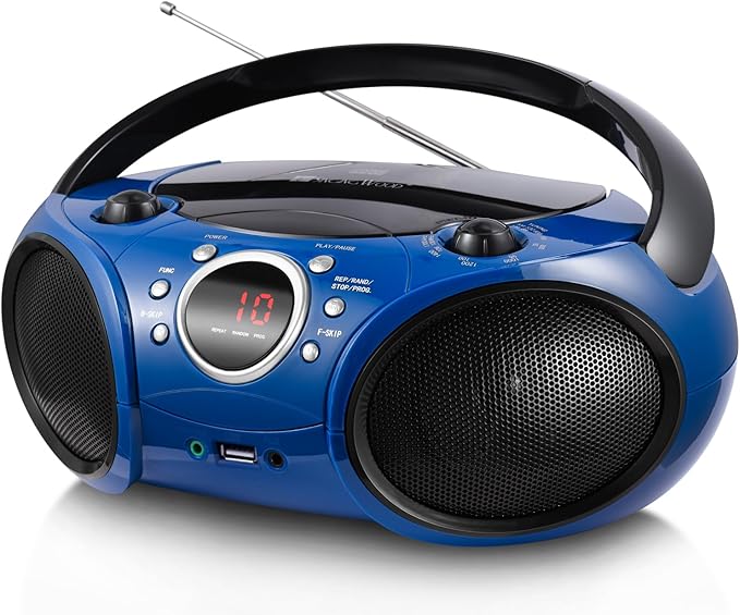 Singingwood Portable CD Player Boombox AM FM Radio, Bluetooth, USB Port CD-R/RW, MP3 CDs, 3.5mm Aux Input and Headphone Jack-Dual Power AC/Battery Stereo Sound System for Home & Outdoor (Blue)