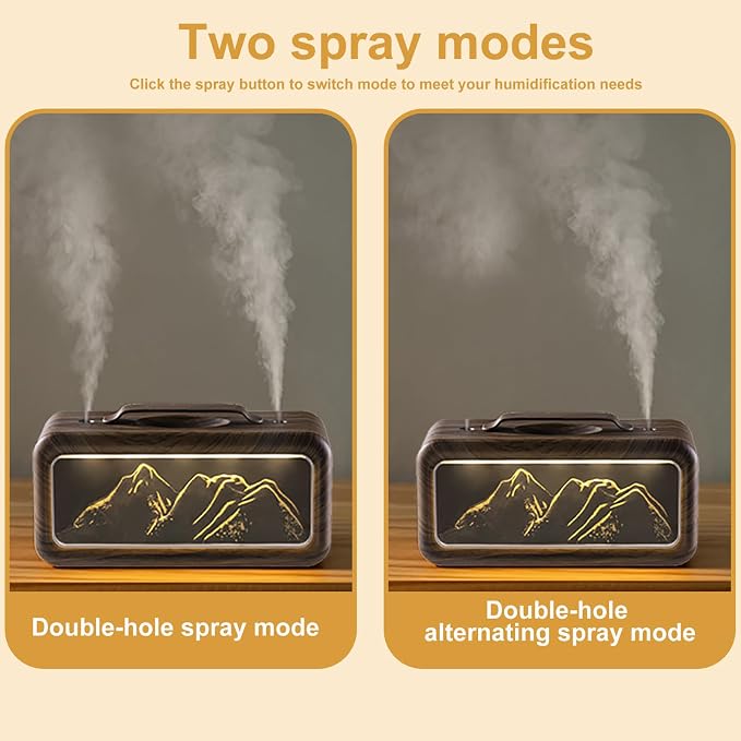 Double Spray Humidifier, 600ML Snow Mountain Small Quiet Cool Mist Humidifier for Plants Dorm Room Bedroom Office Home Personal Humidificador with 2 Mist Modes & 3 Modes Night Light