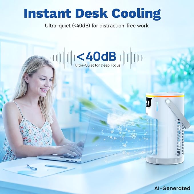 Portable Air Conditioners, Mini Evaporative Air Cooler 1200ML with Ice Cooling Mist, Fans That Blow Cold Air Like AC, Personal Swamp Cooler Quiet for Bedroom, Home Office Desk and Dorm