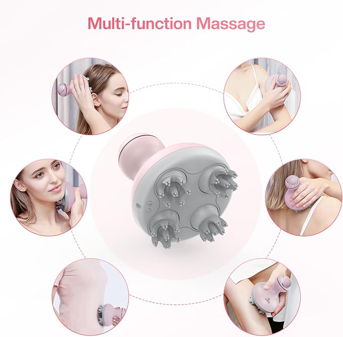 COMFIER Scalp Massager for Hair Growth, Waterproof & Full Body Kneading, 84 Massage Nodes, Handheld Head Scratcher, Cat Massager, Pink