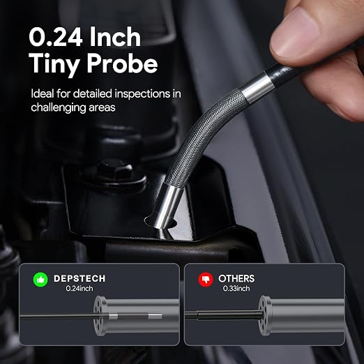 DEPSTECH 210° Two-Way Articulating Borescope, 0.24in Ultra-Slim Endoscope Camera with Lights, 4.5” IPS Screen, 5ft Waterproof Flexible Snake Tube, Industrial Inspection Camera for Automotive Mechanics