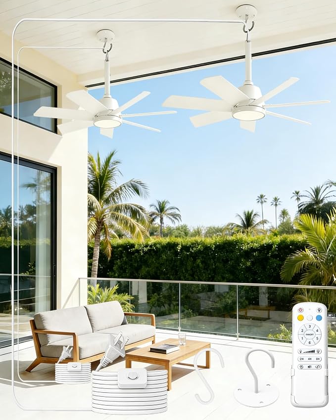 NWOP 28'' Outdoor Ceiling Fans with Lights and Remote, LED Gazebo Hanging Fan with Hook, 3CCT 3000K-6500K Dimmable Gazebo Fan, 6-Speed Quiet Ceiling Fan with Timer for Patio, Porch, Pergola, 2-White