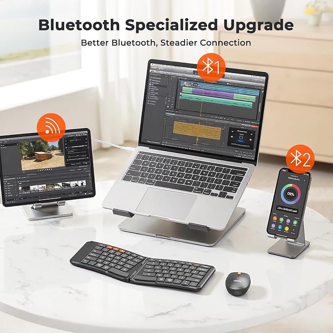 MEETION Ergonomic Foldable Keyboard and Mouse, Portable Bluetooth Keyboard and Mouse for Business Travel, Ultra-Thin Folding Wireless Keyboard Mouse for Windows/Mac/iOS/Andriod, C9880