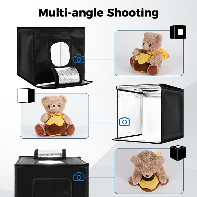 Photo Light Box, 12/16/20/24/32 Inch Photography Light Box with CRI>95 120 Light Beads. Dimmable Shooting Tent Kit with White and Warm Light. 6 Color Backdrops Photo Booth for Studio Products Display