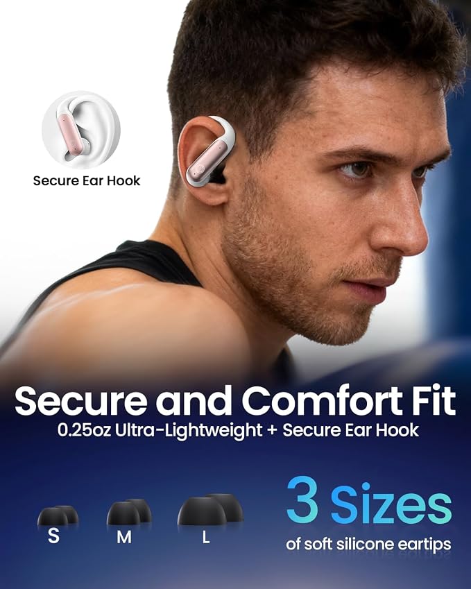 LEEMC Wireless Earbuds, Bluetooth Headphones 6.0, Ear Buds with Touch Screen, ANC ENC Noise Cancelling, 40H Bass Stereo Sound Over-Ear Earphones for iOS, Android, Sports, Workout, Rosegold