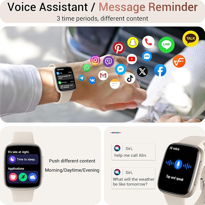 Tensky Smart Watch for Men/Women iPhone & Android, 1.85" AMOLED Screen Fitness Tracker with Bluetooth Call, 3ATM Waterproof 24/7 Heart Rate/Sleep/SpO2 Monitor, Pedometer, 120+ Sport Modes, White