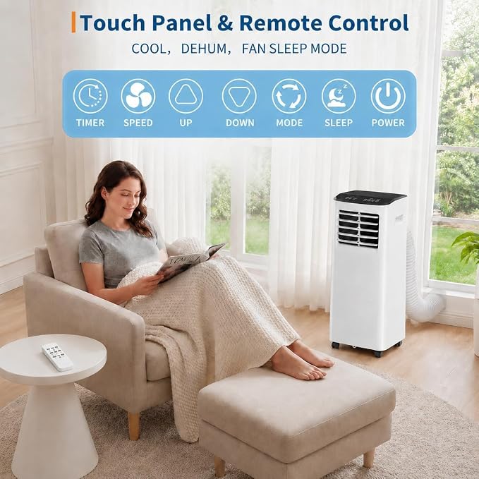8000 BTU Portable Air Conditioners, 3-in-1 Portable AC Unit with Cool, Dehumidifier & Fan, Cools Up to 350 Sq.Ft, Remote Control, 24 Hour Timer and Window Kit, 2 Speeds for Bedroom Office