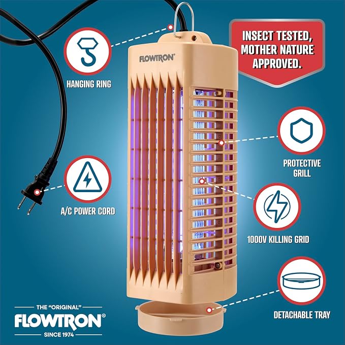 Flowtron Indoor Bug Zapper (Beige) - 1000V Electric Insect Killer with UV Light - 215 Sq Ft Coverage - Plug-in Fly & Mosquito Trap for Bedroom, Kitchen & Office