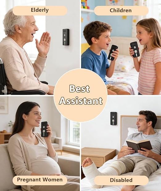 Intercoms Wireless for Home 4 Pack, Rechargeable 2 Way Indoor Outdoor Home Intercoms with Adjustable Ringtones, Voice Activated for Elderly, Portable Whole House Intercom for Family House Use