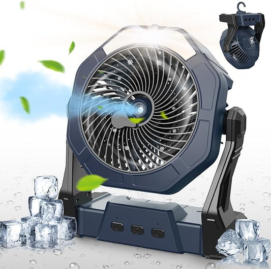 Ausic Portable Misting Fans for Outside Patios, [Max 95H Runtime] Outdoor Cooling Camping Fan, 8 Inch Battery Operated Rechargeable Fans, 250ml Water Spray Fan for Beach/Travel, Light & Hook