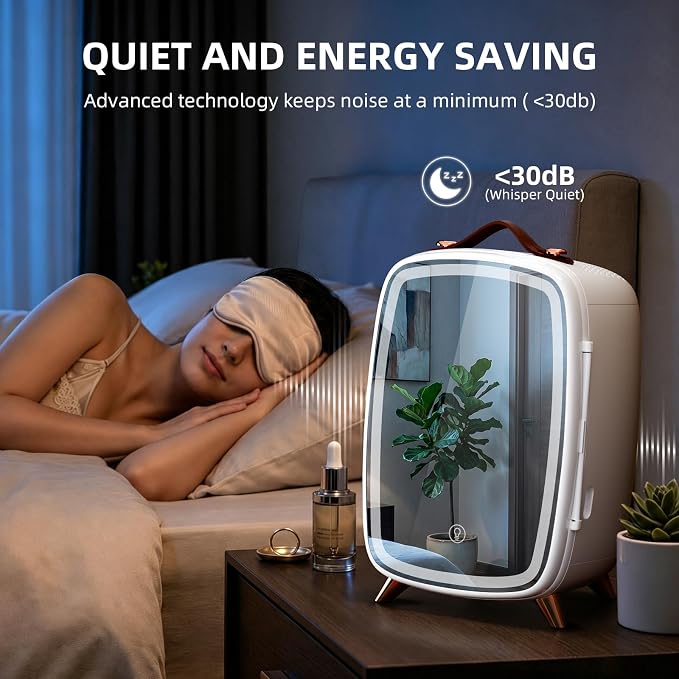 Antarctic Star 6L/8 Cans Makeup Mini Refrigerator with Dimmable LED Light Mirror for Bedroom, Car, Office & Dorm,Portable Small Cooler for Cosmetics,Skin Care,WHITE