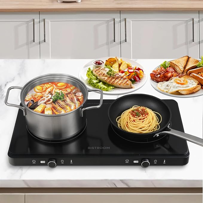 Double Induction Cooktop: Apartment-Friendly Dual Burner with Precision Temp Control (140°F-460°F) – No Breaker Trips, Perfectly Seared Steak & Never-Burnt Eggs