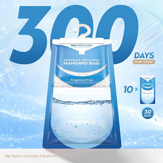 Moisture Absorbers 20 Pack Fragrance Free, Hanging Closet Dehumidifier Bags, Humidity Absorber, Compact Eliminates Odors for Car, Bathroom, Bedroom, Basement, 9.8OZ