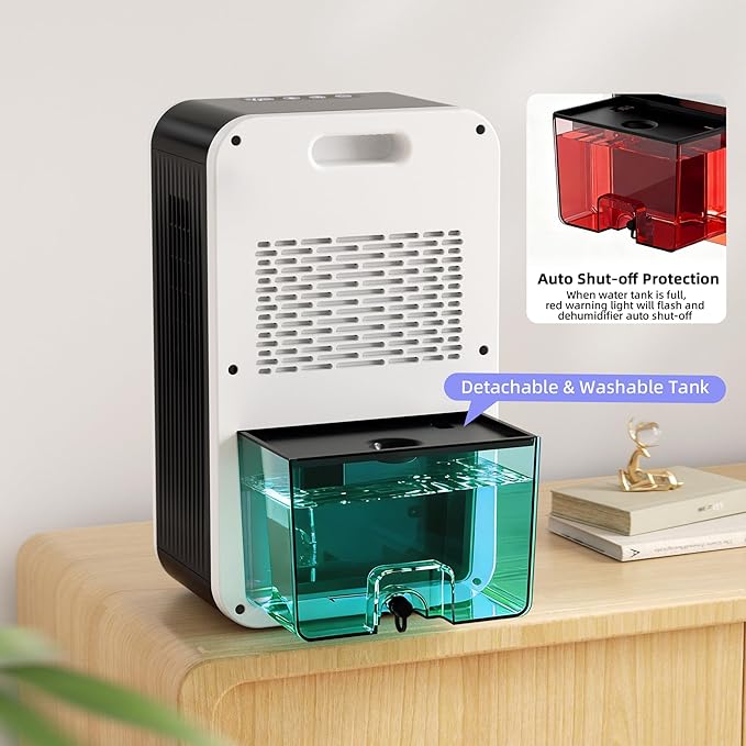 Dehumidifier, 55OZ Dehumidifiers for Home, Quiet with Auto Shut Off, Humidity Display Dehumidifier for Bedroom/Bathroom, Timer, Drain Hose, 7-color LED light, Moisture Absorbers (White)