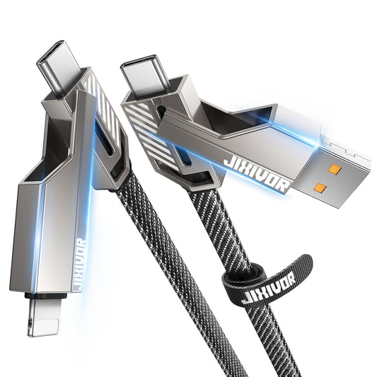 [One is Enough] 4-in-1 Compatible with USB C to Lightning Cable, 60W High-Speed Charging & Fast Data Transfer,CarPlay & Android Auto Support Multi Charger Cord Combo for iPhone/Samsung/iPad,5FT