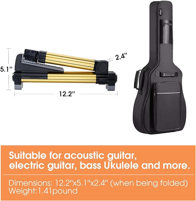 ENO MUSIC Folding Acoustic Guitar Stand, Suitable for Electric Guitars, Bass Guitars (Gold)