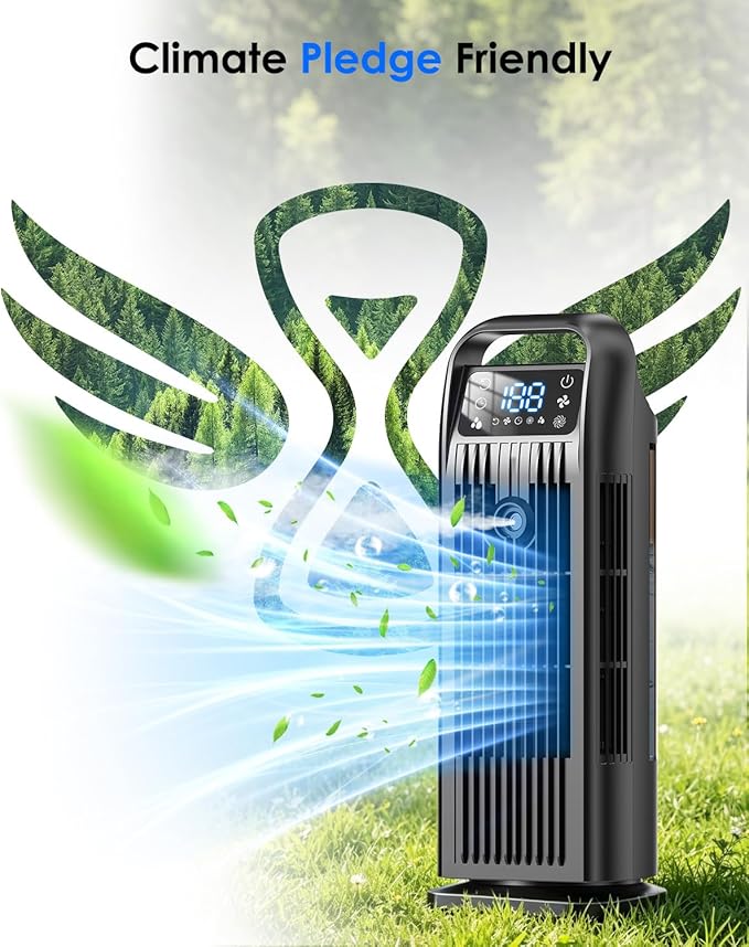 Portable Air Conditioner, 4 in 1 Evaporative Air Cooler with Remote Control, 1200ML Water Tank, 120 Oscillating, 4 Speeds, 12H Timer, Mist Spray Tower Fan for Home Office, Black