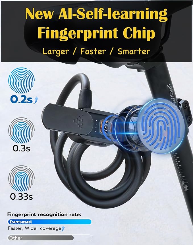 Bike Lock with Fingerprint, Bicycle Lock with Keys Fingerprint Bluetooth Control Digital Electronic Biometric, Heavy Duty Waterproof High Security Bike Locks Scooter Motorcycle Bicycle-Black