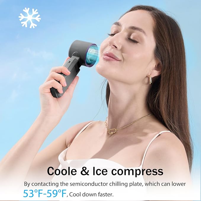 Handheld Portable fan with Turbo Cooling Ice Cooler- Hand Held Fan Rechargeable,100 Speed, 20H Battery Life 3600mAh, Powerful Mini Personal Fan for Travel, Outdoor, Beach, Makeup, Summer Use