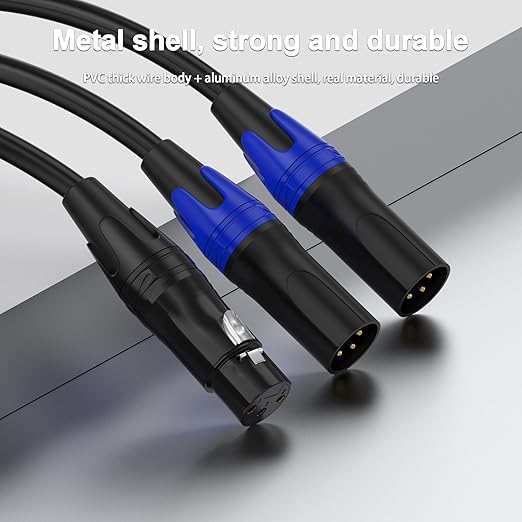 XLR Y Splitter Cable 2 Male to 1 Female, Microphone XLR Breakout Cable Balanced Left and Right Dual Male to Single Female, for Mixer/Speaker/MIC, 3.3FT-2Pack