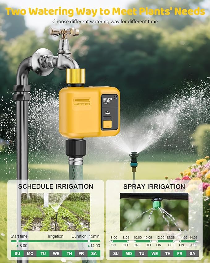 WiFi Water Timer 1 Zone for Garden Hose, Smart Sprinkler Timer with 984ft RF Range, Smart Lawn Watering System Irrigation Controller, APP/Voice Control, Rain Delay, Automatic/Manual Irrigation