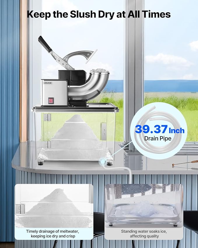 VEVOR Commercial Ice Crusher 661LBS/H, 350W Electric Snow Cone Machine with 4 Blades, 2000RPM Stainless Steel Shaved Ice Machine with 11 Gal Crushed-Ice Box, for Family Restaurants Bars, Black
