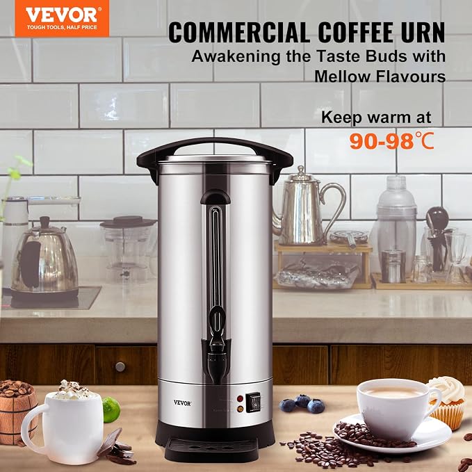 VEVOR Commercial Coffee Urn, 110Cups/16.5L Stainless Steel Large Coffee Dispenser, 1500W 110V Electric Coffee Maker Urn For Quick Brewing, Hot Water Urn for Easy Cleaning
