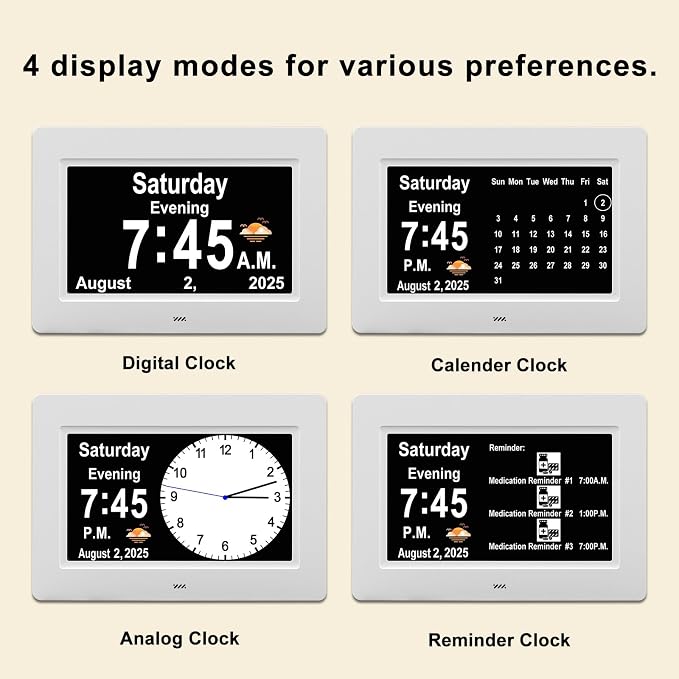 SSYA Dementia Clocks with Day and Date for Seniors,13 Alarms Custom Reminders, Extra Large Digital Calendar Clock for Elderly. (White)