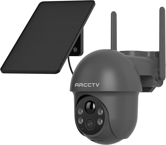 ARCCTV Security Cameras Wireless Outdoor Solar, 4MP 360° View Battery Powered Outdoor Camera, Night Vision with Light, 2-Way Audio, PIR Motion Sensor, 2.4G/5G Dual Band WiFi, SD/Cloud Storage, Grey
