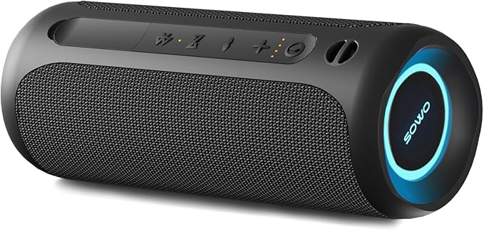 Wireless Portable Speaker,IPX7 Waterproof Bluetooth Speaker, 25W Loud Stereo Sound, Bassboom Technology, TWS Pairing, Built-in Mic, 16H Playtime with Lights for Home Outdoor - Black | 25W Stereo Sound, Bassboom Technology, TWS Pairing, Built-in Mic, 16...