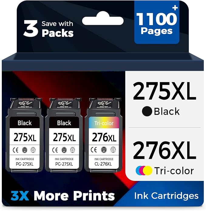 Relcolor Compatible Ink Cartridge Replacement for Canon 275XL 276XL 275 276 XL PG275 CL276 (2-Black, 1-Color, 3-Pack) for TS3522 TR4720 TS3500 TS3520 TR4700 TS3700 TS3720 TS3722 TR4722 Printer