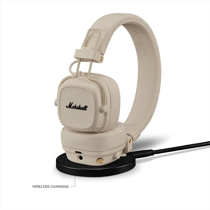 Marshall Major V Wireless On-Ear Bluetooth Headphones - 100+ Hr Playtime | Detachable Audio Cable | Microphone for Calls | Lightweight, Foldable Design for Travel - Cream