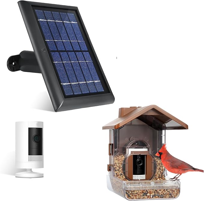Wasserstein Bundle - Bird Feeder Camera Case & Black Solar Panel (2W 5V) Compatible with Ring Stick Up Cam Battery (Camera NOT Included)