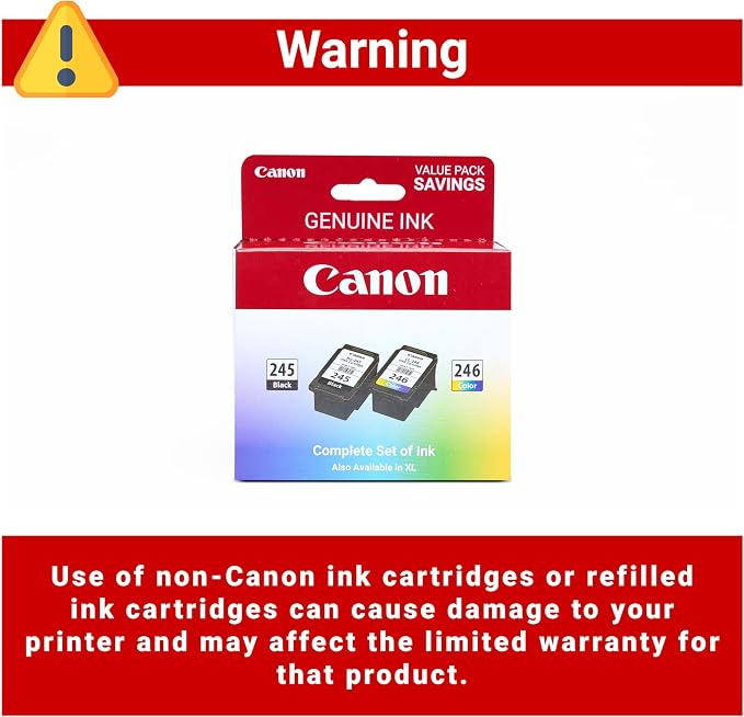 Canon PG-245 XL/CL-246 XL Genuine Ink Value Pack (2 Cartridges), Compatible with iP2820, MG2420/2924/2920/3020/2522/2525, MX492, TS3120/302/302a/202/202a/4520/3320, (Pack of 2)