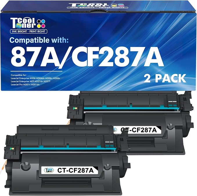 CF287A 87A Black Toner Cartridge CF287X 87X for HP Printer M506 Pro M501 M501dn Compatible for HP LaserJet Enterprise M506dn M506n M506x MFP M527dn M527f M527 Series Printer Ink 2 Pack