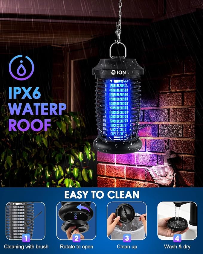 Outdoor Insect Killer, Mosquito Killer, Electric Fly Killer, Insect Killer, Mosquito Killer, Fly Trap, Indoor and Outdoor Flying Insect Killer 4200V, ABS Plastic Shell (Black)