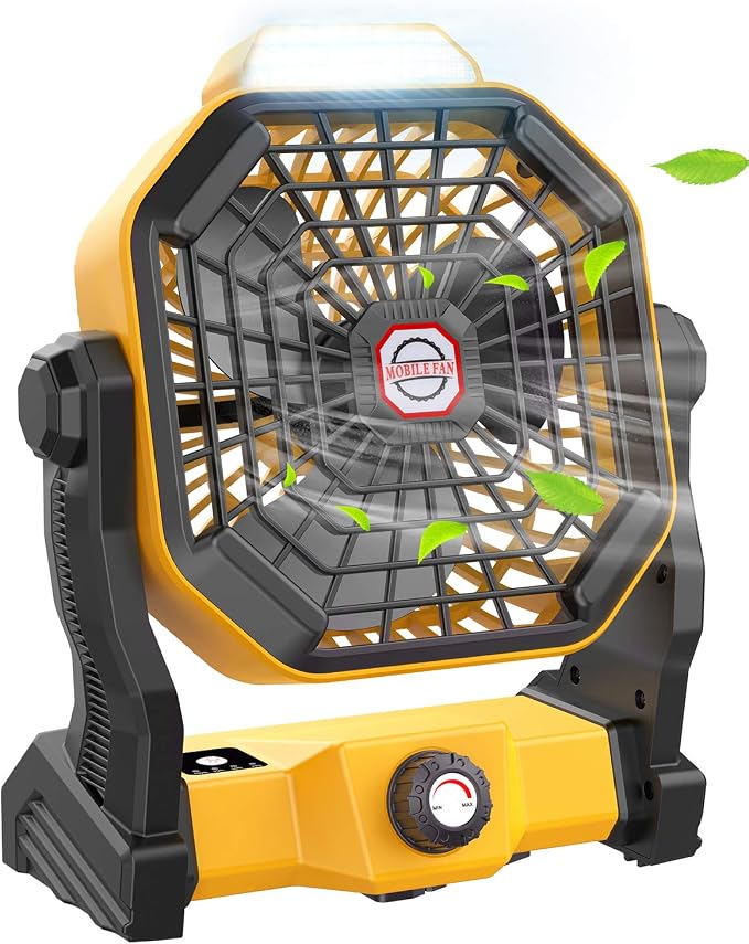JINLICTE Solar Fan with LED Lantern, Camping Fan with 7W Solar Panel, Rechargeable Solar Powered for Outside, Quiet Battery Operated Tent for Picnic, Barbecue, Fishing, Travel