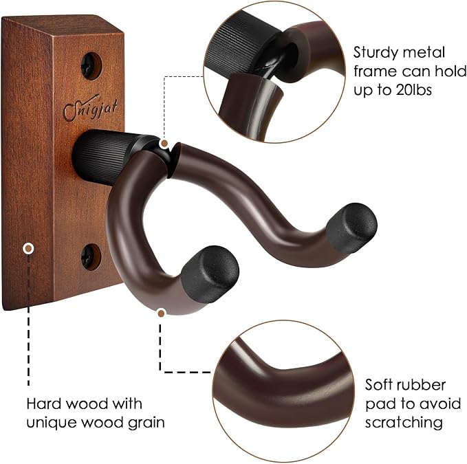 SNIGJAT Guitar Hanger 4 Pack, Hardwood Guitar Wall Mount, Rotatable Guitar Wall Hanger with Screws, V-Shaped Wall Hook Holder Stand for Acoustic Electric Guitar, Bass, Banjo, Mandolin